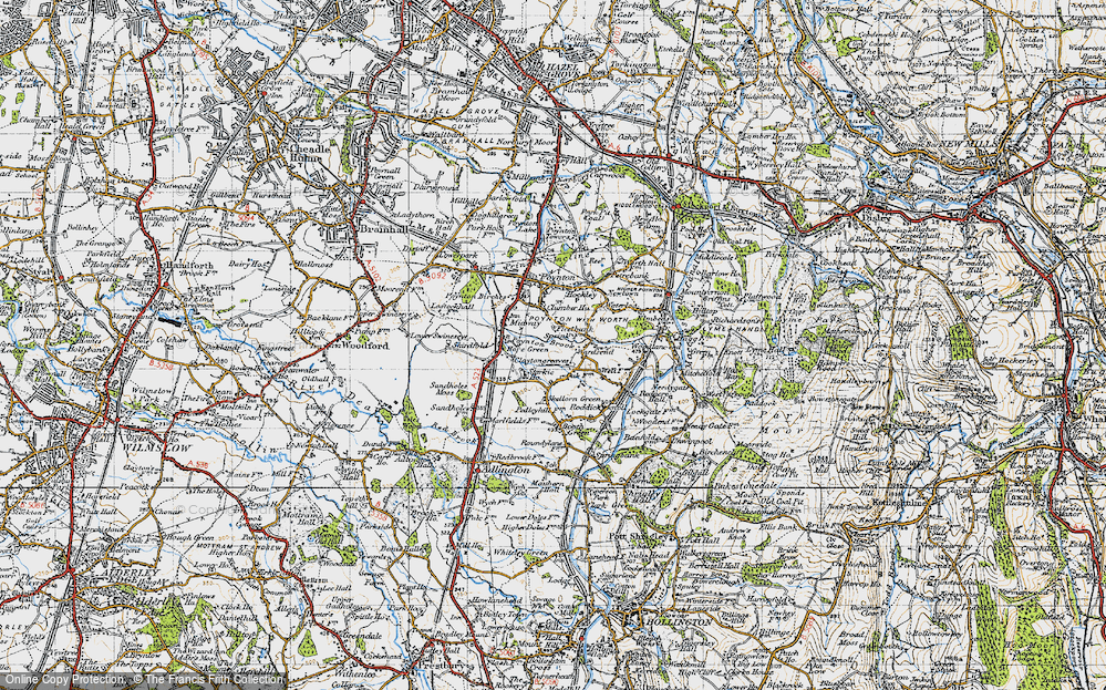 Old Map of Historic Map covering Poynton Brook in 1947