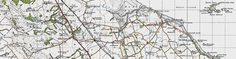 Old map of Budle in 1947