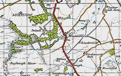 Old map of Warenford in 1947