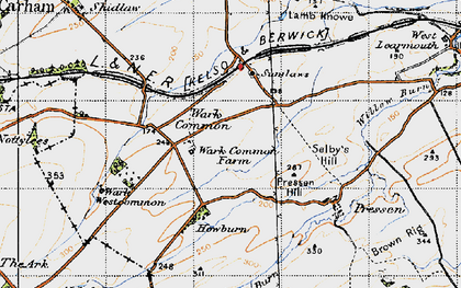 Old map of Wark Common in 1947