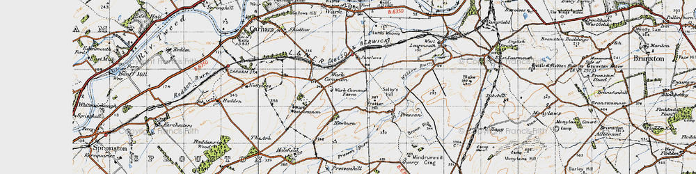 Old map of Wark Common in 1947
