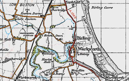 Old map of Warkworth in 1947