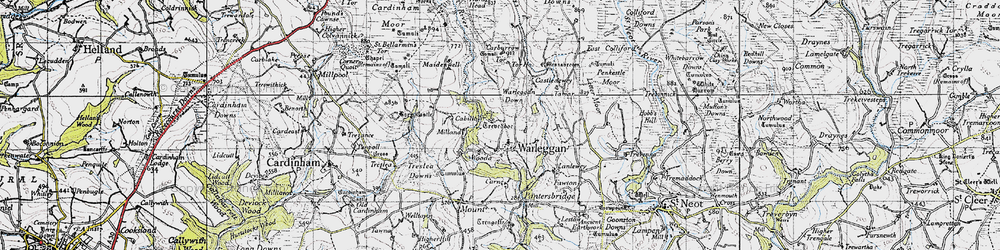 Old map of Carburrow Tor in 1946