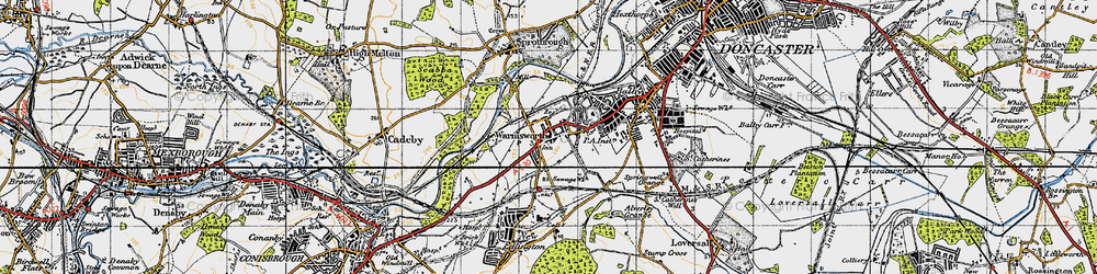 Old map of Warmsworth in 1947
