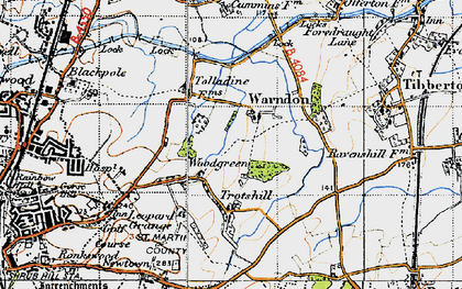 Old map of Warndon in 1947