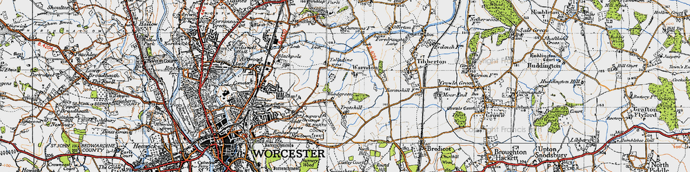 Old map of Warndon in 1947