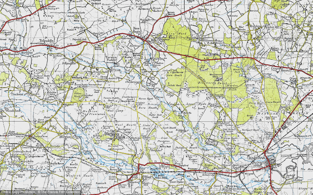 Old Map of Historic Map covering Bere Heath in 1945