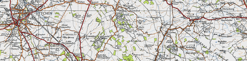 Old map of Warren's Green in 1946