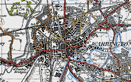 Old map of Warrington in 1947
