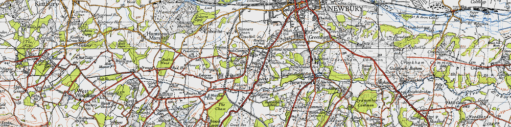 Old map of Wash Common in 1945