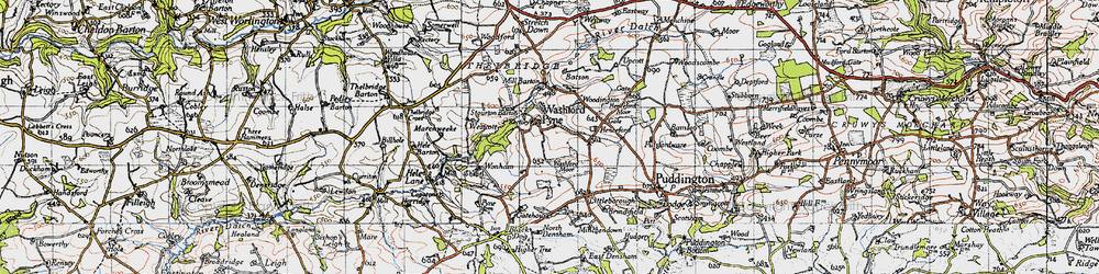 Old map of Washford Pyne in 1946