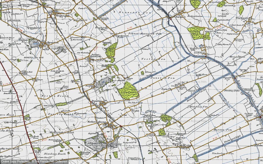 Old Map of Historic Map covering Nocton Fen in 1947