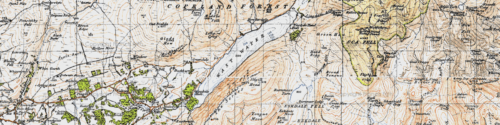 Old map of Wast Water in 1947