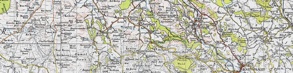 Old map of Becky Falls in 1946
