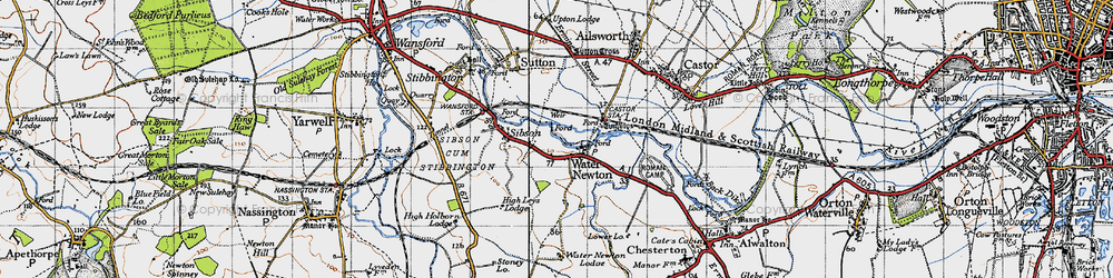 Old map of Water Newton in 1946