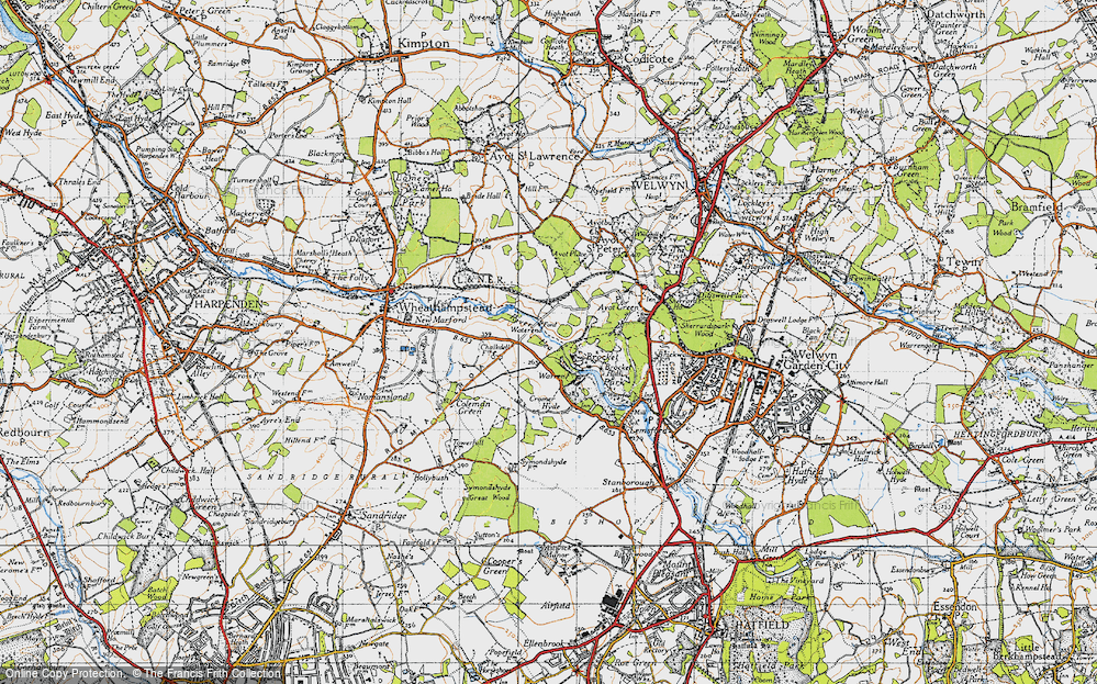Old Map of Historic Map covering Ayot Greenway in 1946