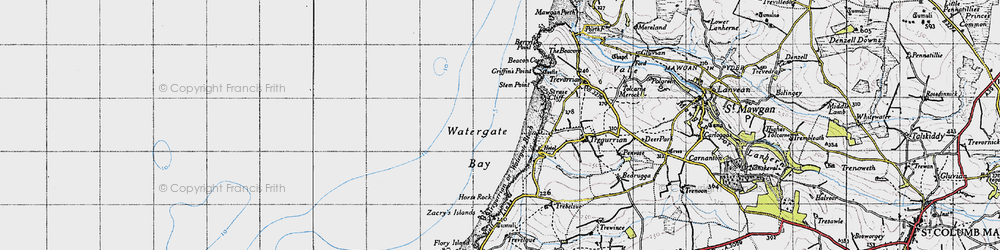 Old map of Watergate Bay in 1946