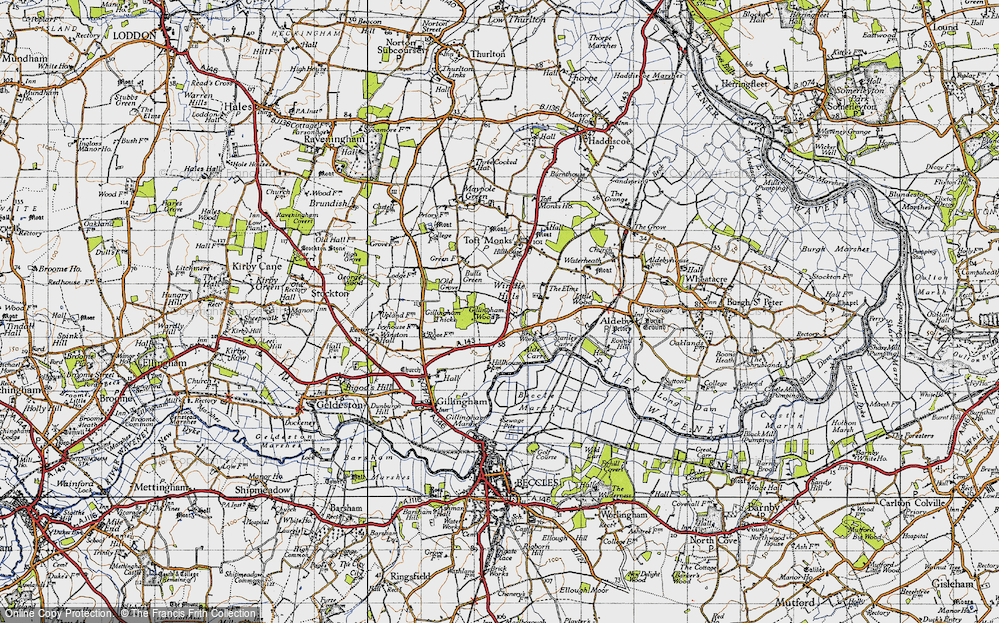 Old Map of Historic Map covering Alder Carrs in 1946