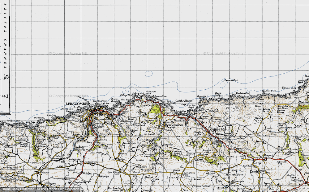 Old Map of Historic Map covering Burrow Nose in 1946