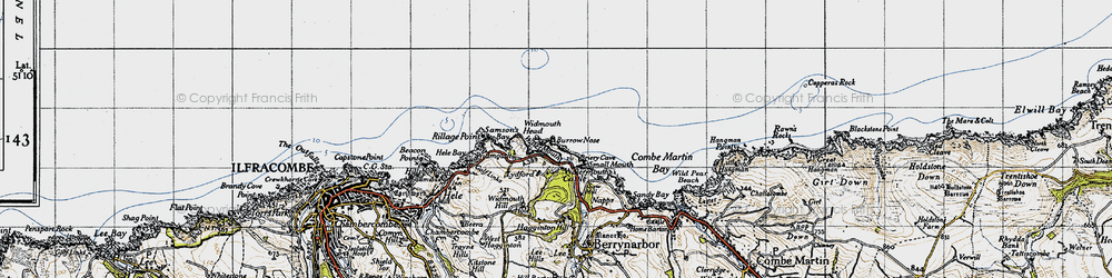Old map of Widmouth Head in 1946