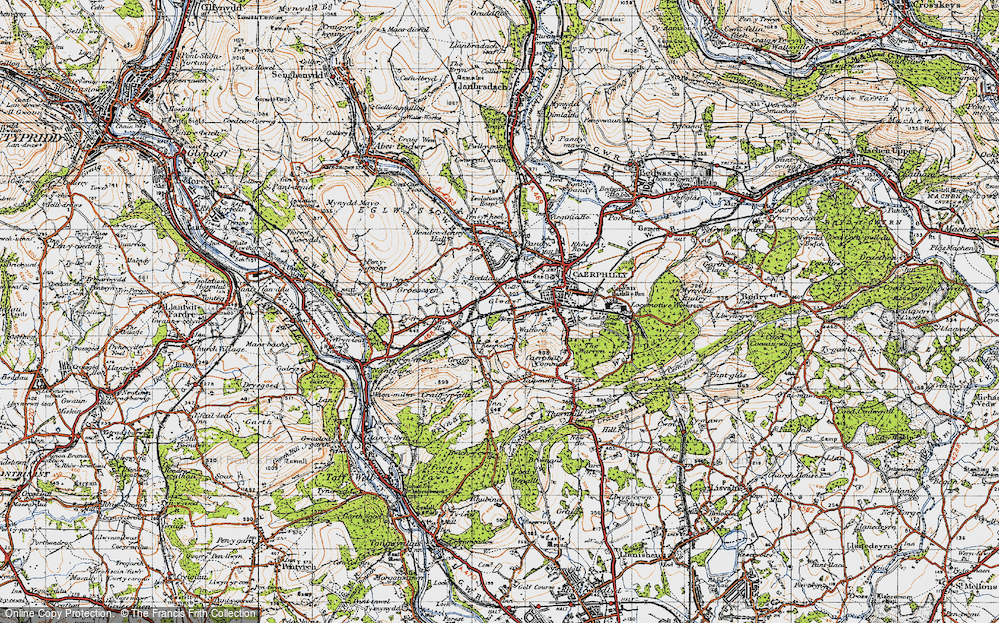 Old Map of Historic Map covering Nant Gledyr in 1947