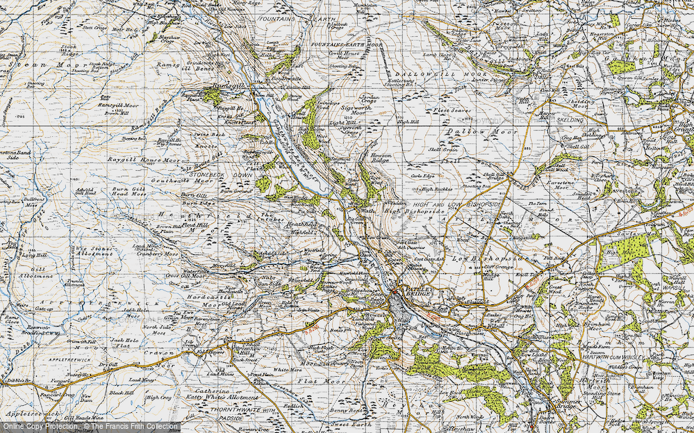 Old Map of Historic Map covering Yeadon Crag in 1947