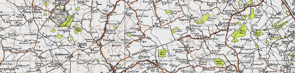 Old map of Wattisham Airfield in 1946