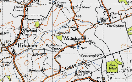 Old map of Wattisham Stone in 1946