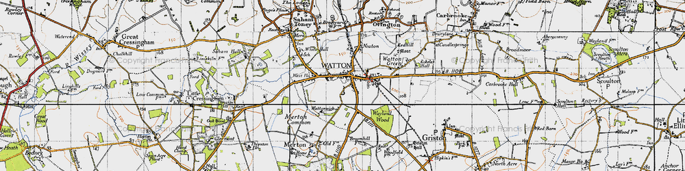 Old map of Watton in 1946
