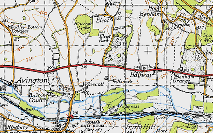 Old map of Wawcott in 1945
