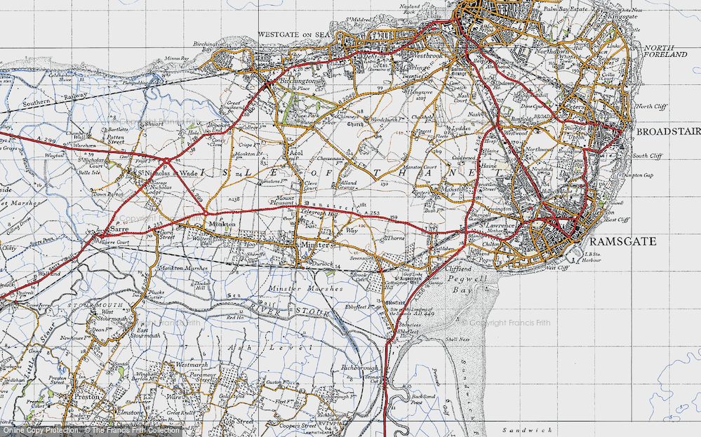 Old Map of Historic Map covering Kent International Airport in 1947