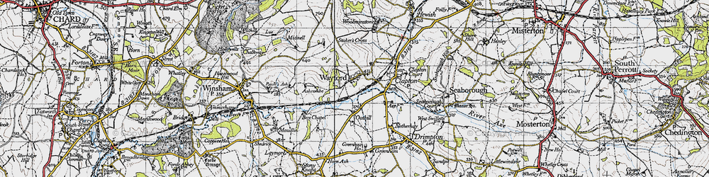 Old map of Wayford in 1945