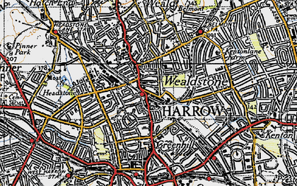 Old map of Wealdstone in 1945