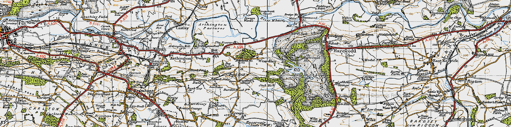 Old map of Weardley in 1947