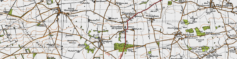 Old map of Weasenham All Saints in 1946