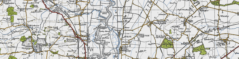 Old map of Weecar in 1947