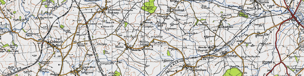 Old map of Weedon Lois in 1946