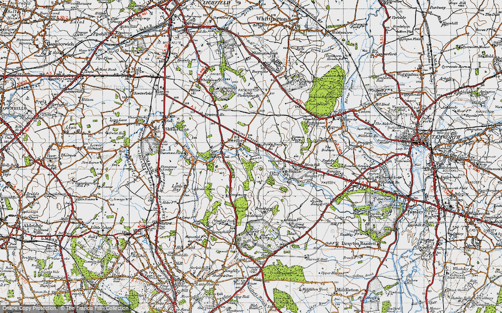 Old Map of Historic Map covering Packington Moor in 1946
