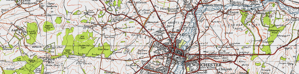 Old map of Weeke in 1945