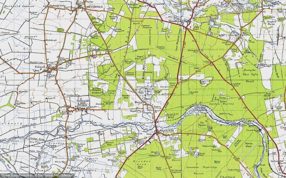 Old Map of Historic Map covering Belvedere Wood in 1946