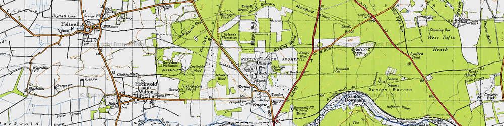 Old map of Weeting in 1946