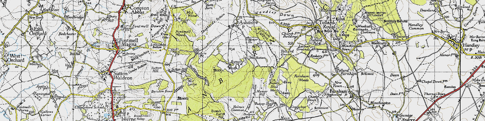 Old map of Ashmore Wood in 1940