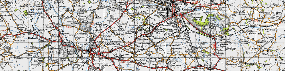 Old map of Wells Green in 1947