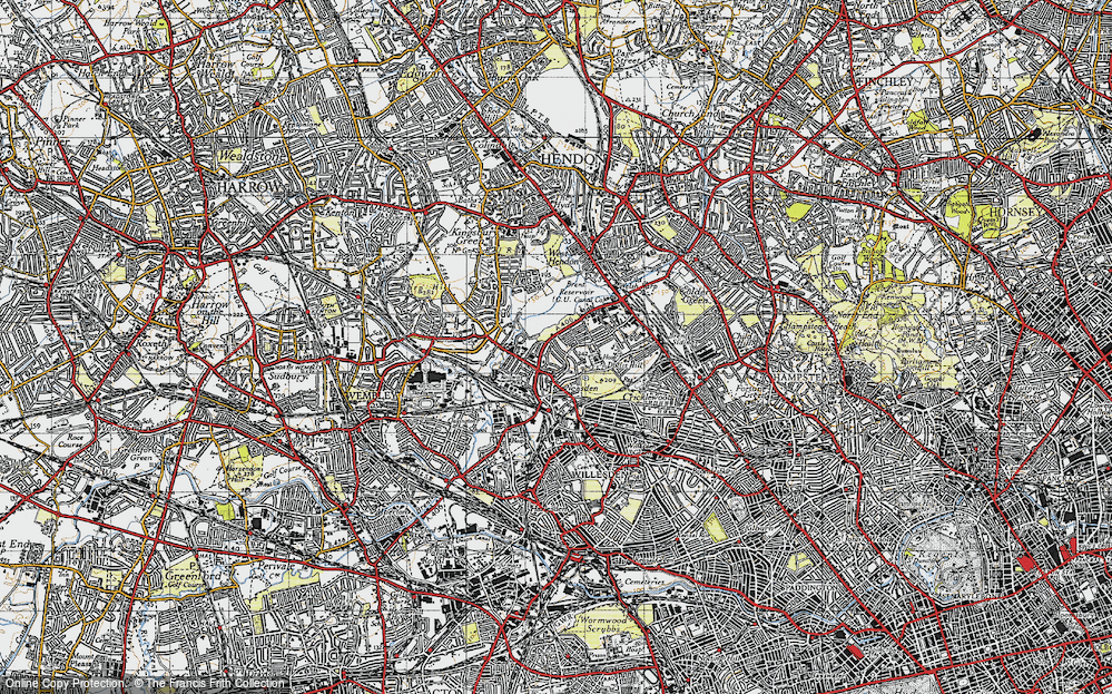 Old Map of Welsh Harp, 1945 in 1945