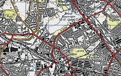 Old map of Welsh Harp in 1945