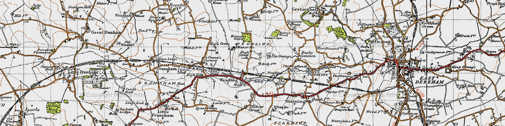 Old map of Wendling in 1946
