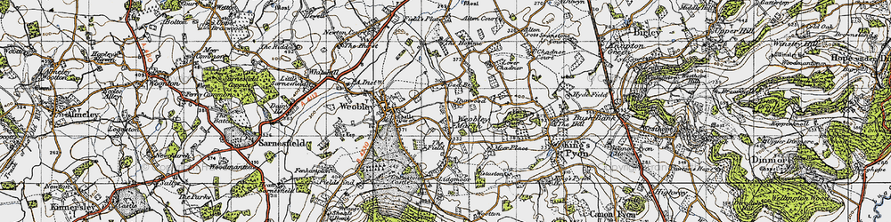 Old map of Weobley Marsh in 1947
