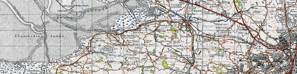 Old map of Wern-olau in 1947