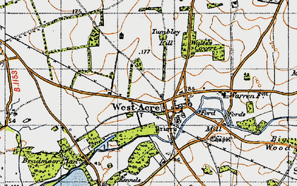 Old map of West Acre in 1946