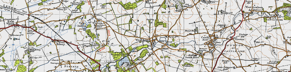 Old map of West Acre in 1946